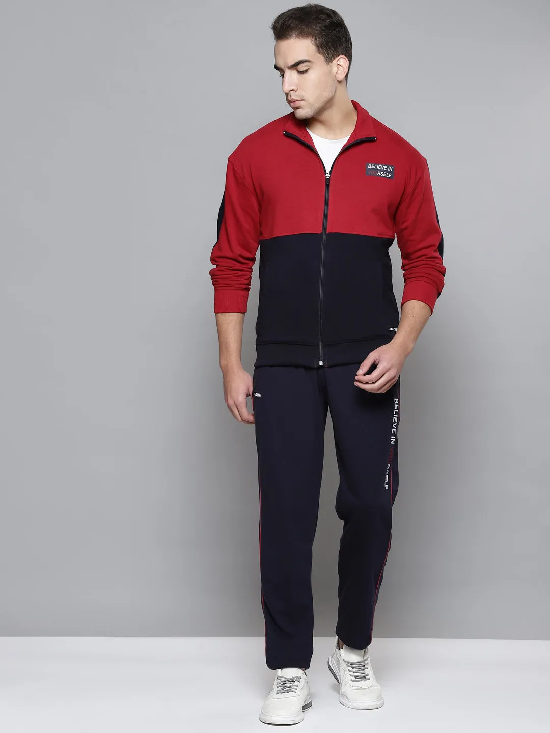 Alcis Men Red Navy Blue Colourblocked Tracksuit