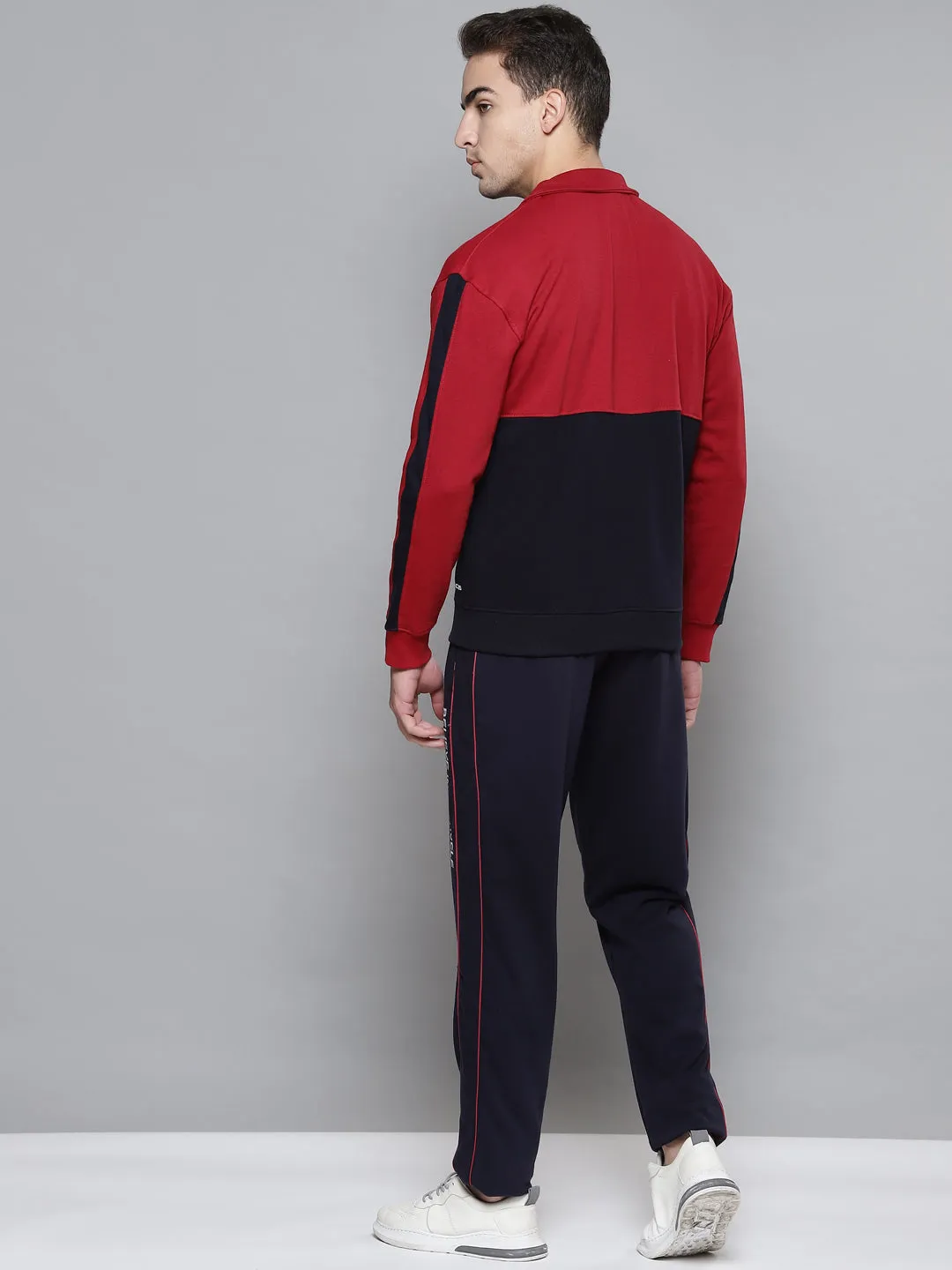 Alcis Men Red Navy Blue Colourblocked Tracksuit