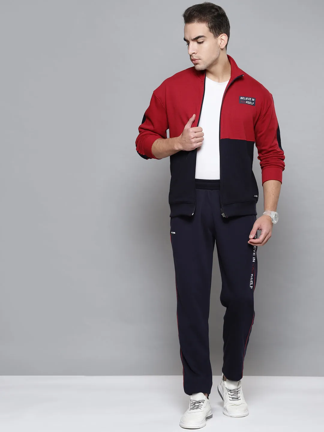 Alcis Men Red Navy Blue Colourblocked Tracksuit