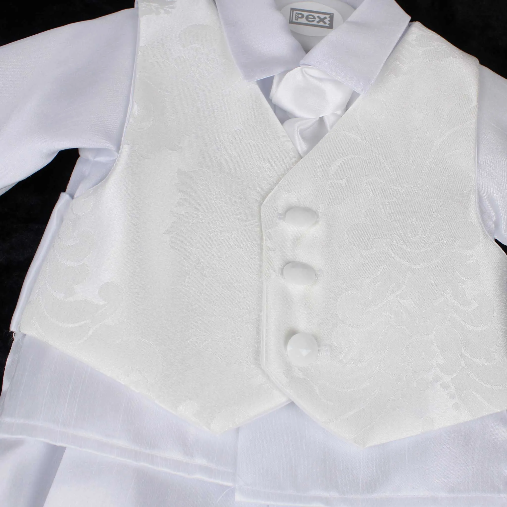 Baby Boys Christening Suit With Shirt, Trousers, Waistcoat and Tie - White & Ivory
