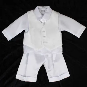 Baby Boys Christening Suit With Shirt, Trousers, Waistcoat and Tie - White & Ivory