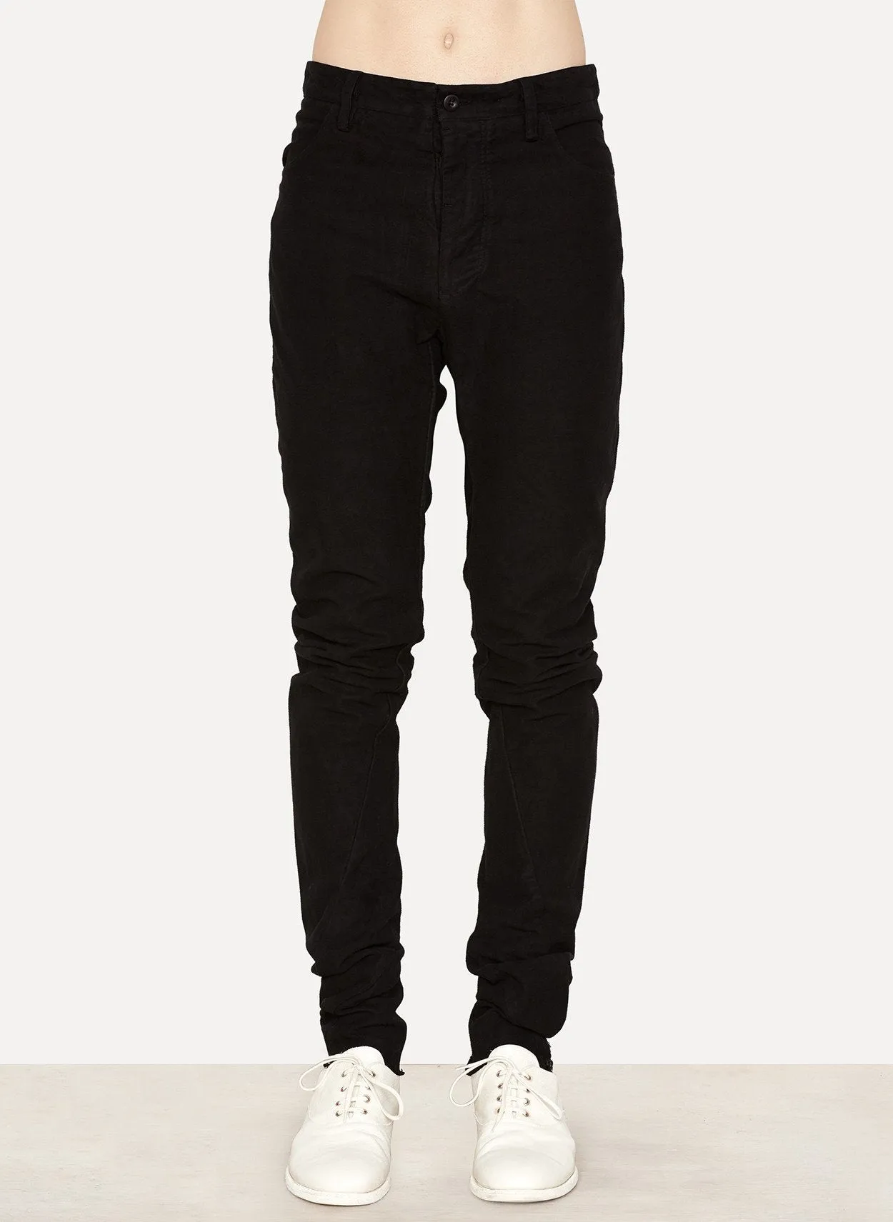 Black Cotton Moleskin Spiral Slim Pant