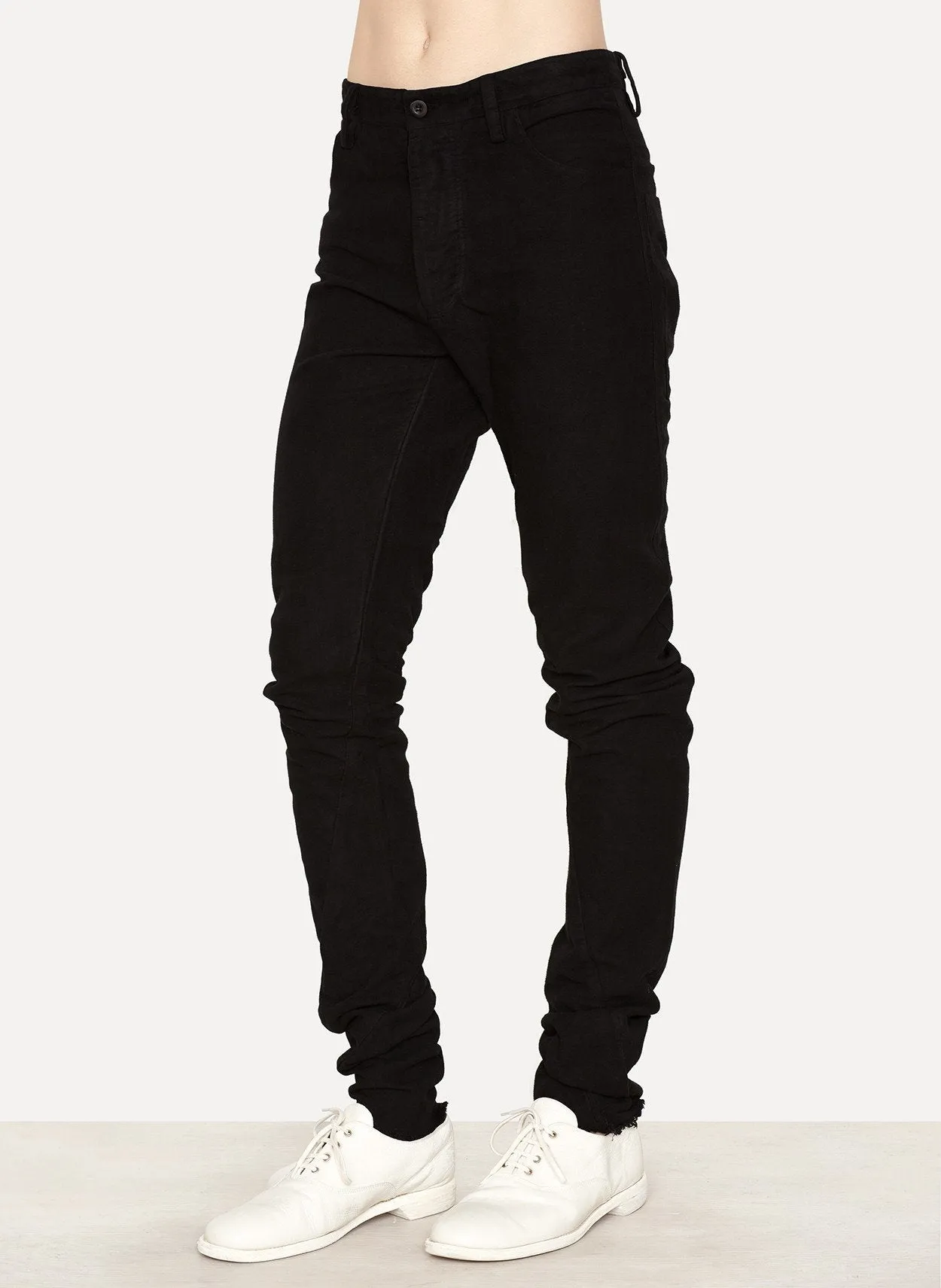 Black Cotton Moleskin Spiral Slim Pant