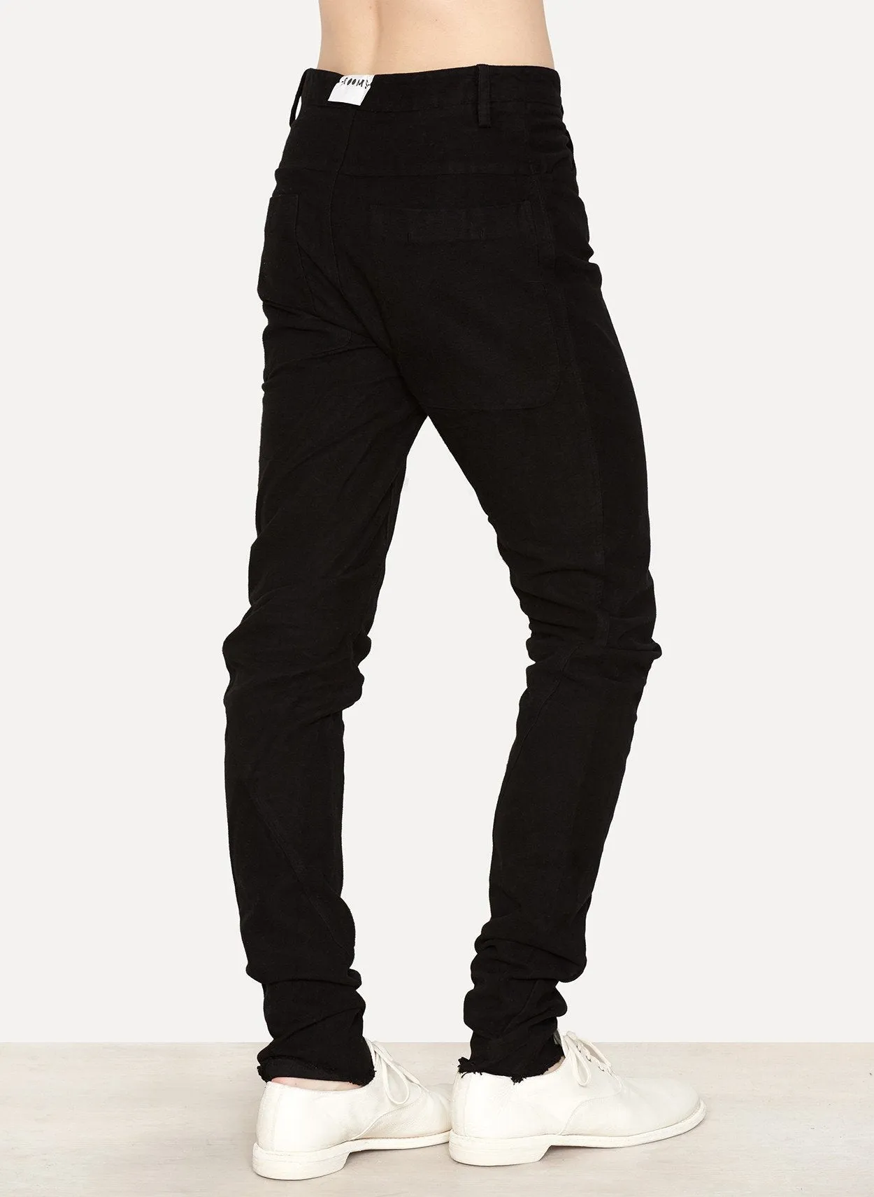 Black Cotton Moleskin Spiral Slim Pant