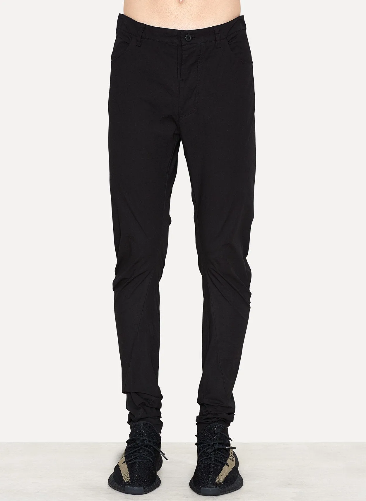 Black Cotton Stretch Spiral Slim Pant