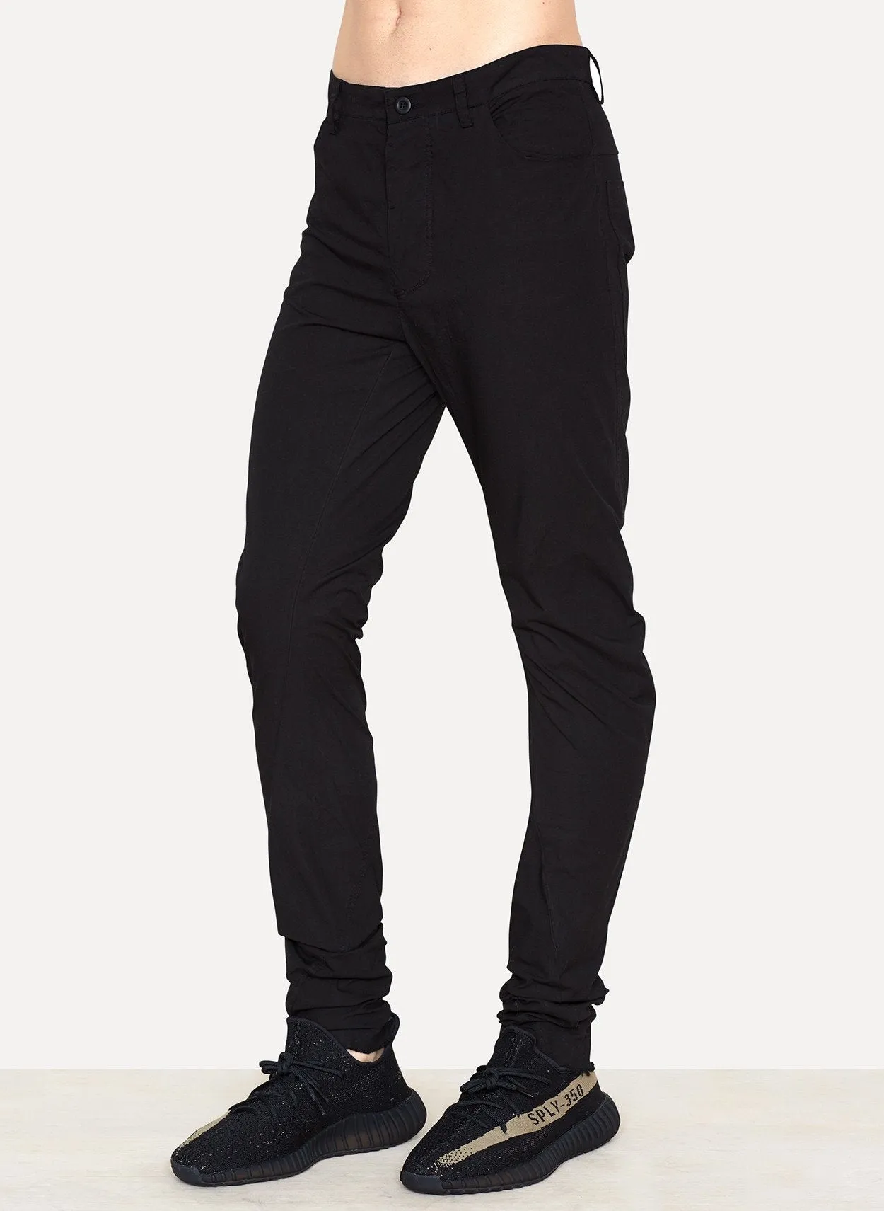 Black Cotton Stretch Spiral Slim Pant