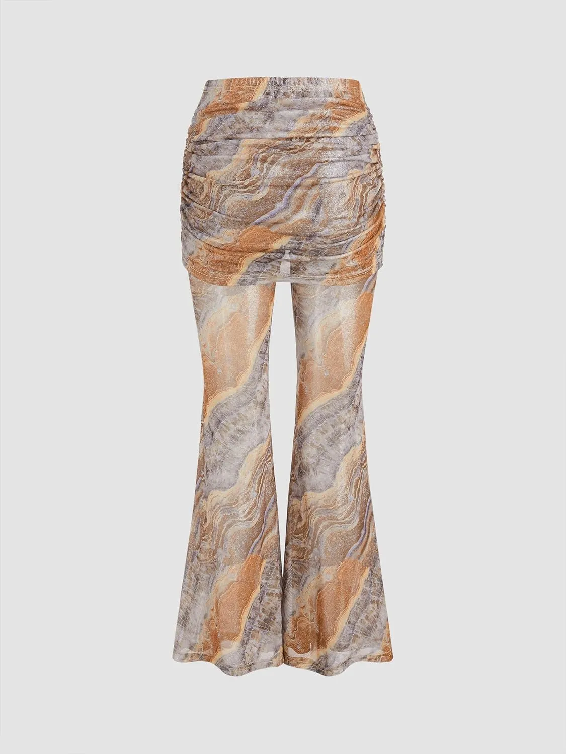 CIDER Low Rise Abstract Ruched Flared Trousers