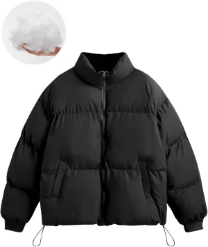 CIDER Womens Quilted Puffer Jacket Cropped Long Sleeve Stand Collar Zip Up Trendy Winter Coat
