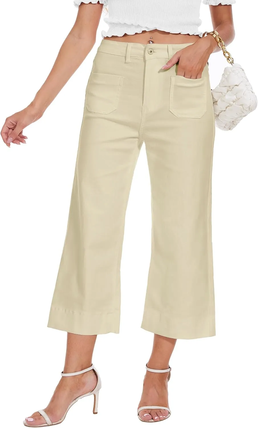 Cropped Jeans for Women Wide Leg High Waisted Denim Pants Trendy