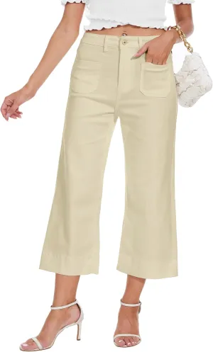 Cropped Jeans for Women Wide Leg High Waisted Denim Pants Trendy
