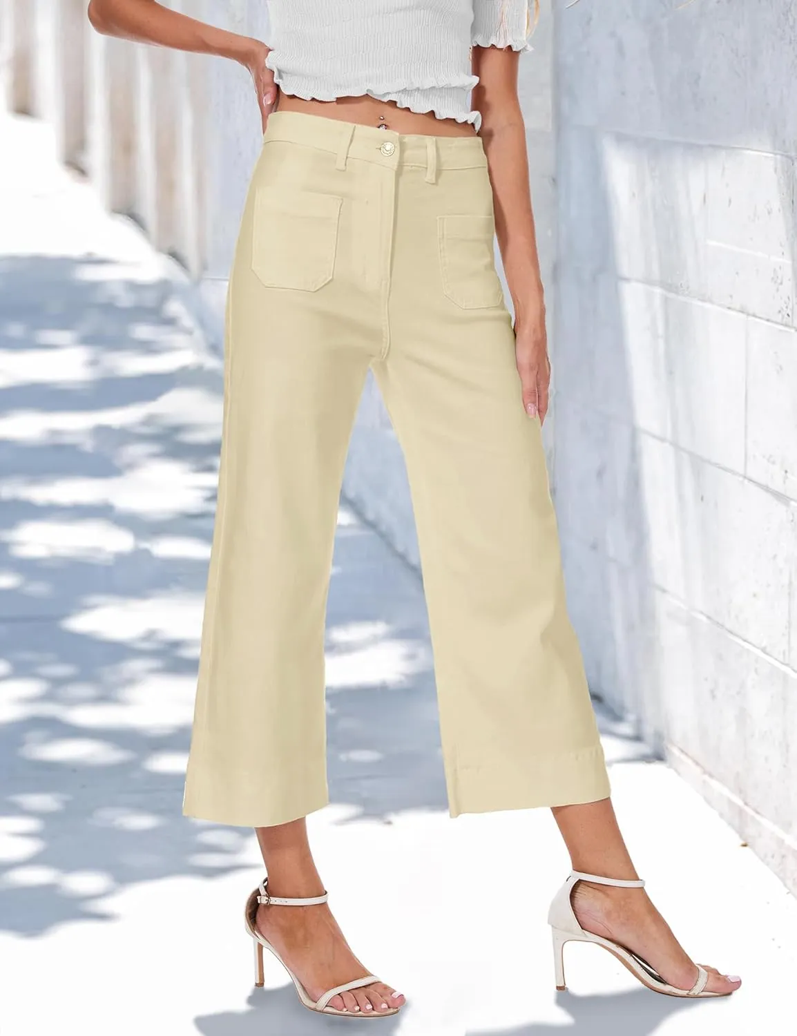 Cropped Jeans for Women Wide Leg High Waisted Denim Pants Trendy
