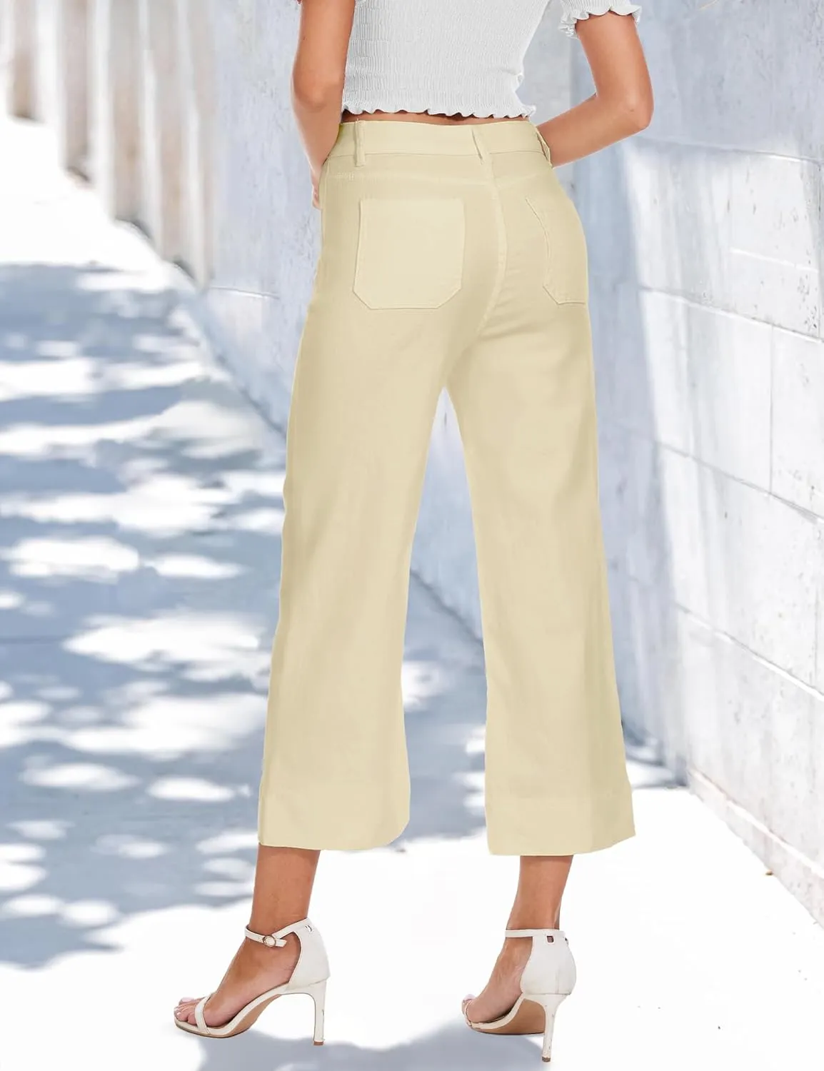 Cropped Jeans for Women Wide Leg High Waisted Denim Pants Trendy