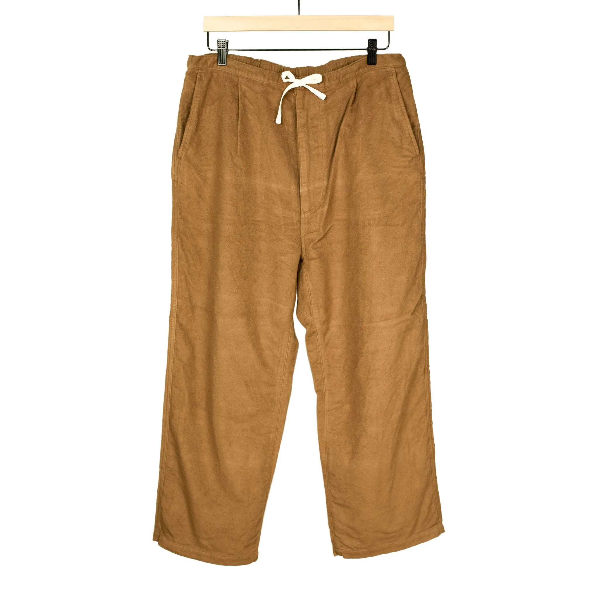 Drawstring trousers in camel cotton moleskin