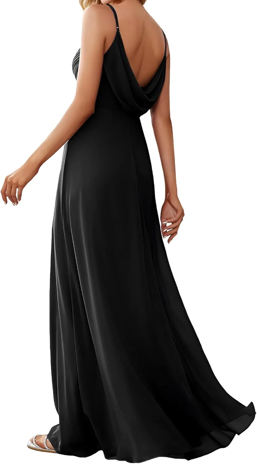 Ever-Pretty Women's Sexy Spaghetti Straps Cowl Back Empire Waist A Line Pleated Chiffon Bridesmaid Dress 80026-PH