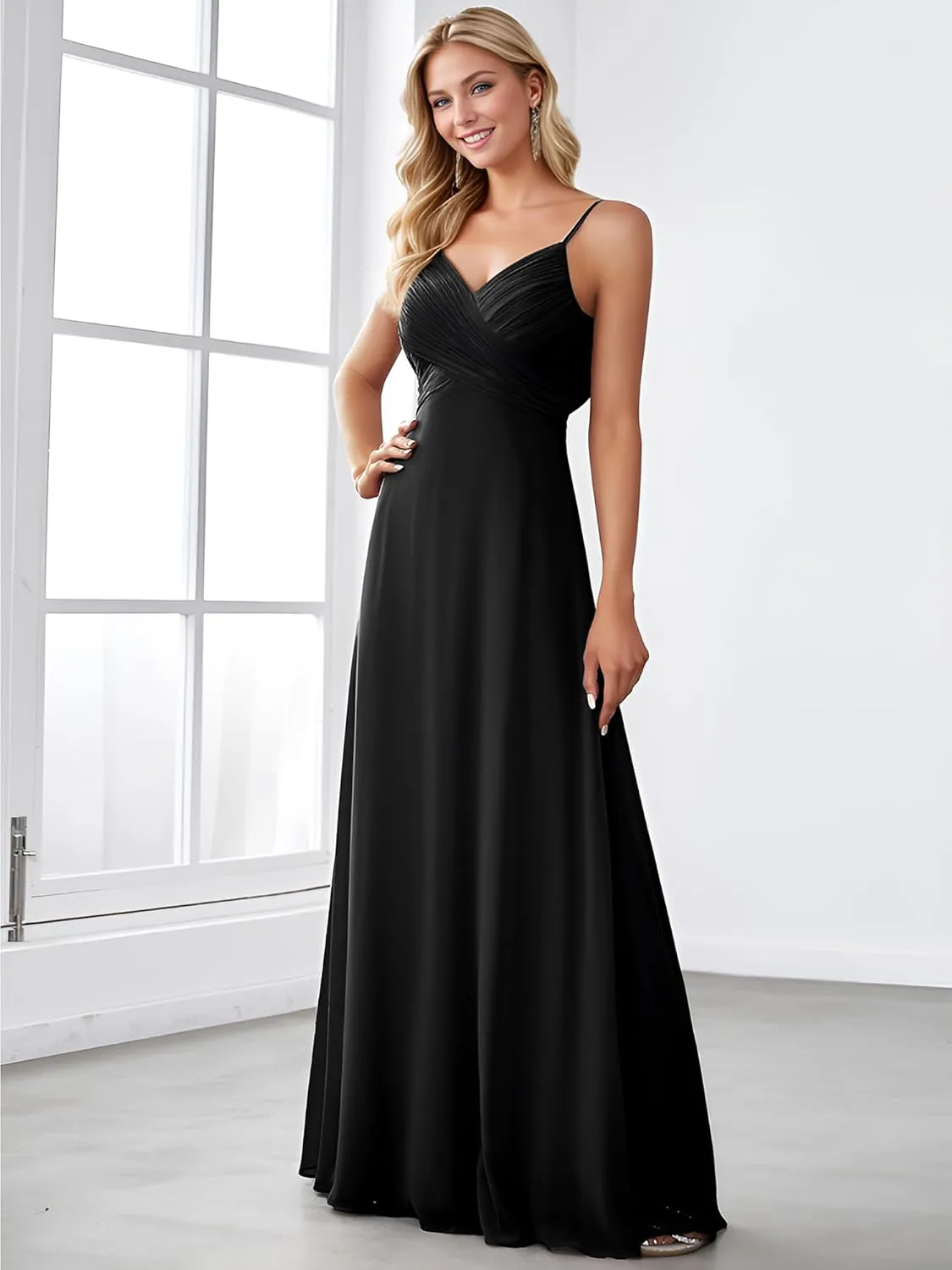 Ever-Pretty Women's Sexy Spaghetti Straps Cowl Back Empire Waist A Line Pleated Chiffon Bridesmaid Dress 80026-PH