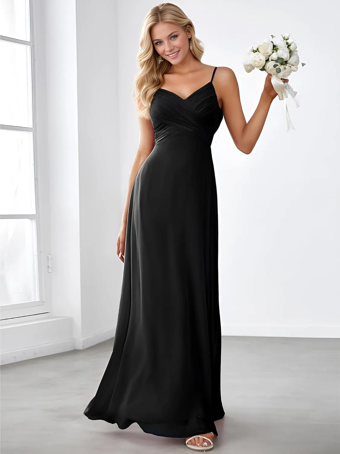 Ever-Pretty Women's Sexy Spaghetti Straps Cowl Back Empire Waist A Line Pleated Chiffon Bridesmaid Dress 80026-PH