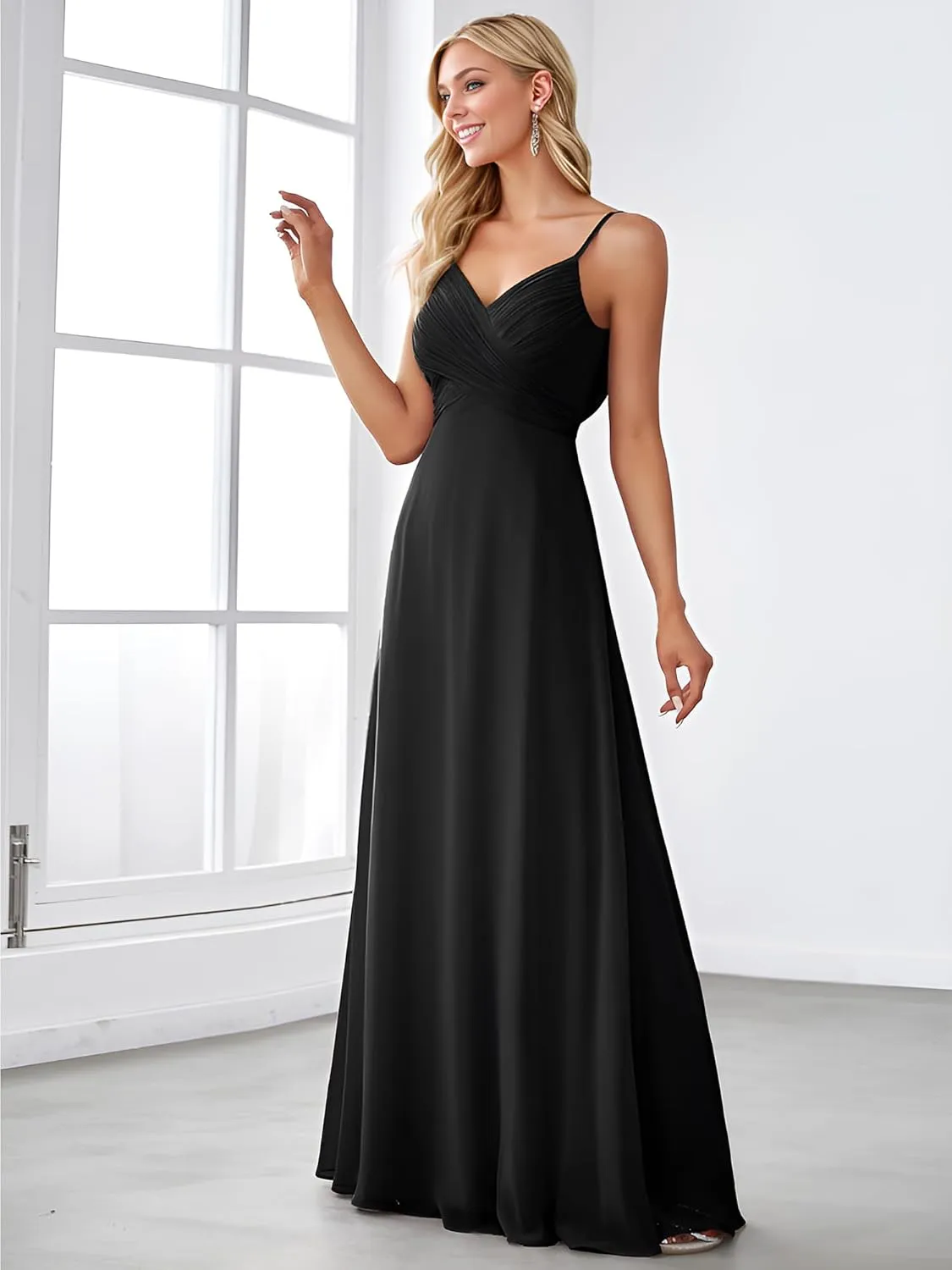 Ever-Pretty Women's Sexy Spaghetti Straps Cowl Back Empire Waist A Line Pleated Chiffon Bridesmaid Dress 80026-PH