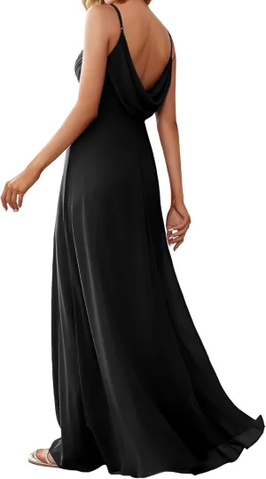 Ever-Pretty Women's Sexy Spaghetti Straps Cowl Back Empire Waist A Line Pleated Chiffon Bridesmaid Dress 80026-PH