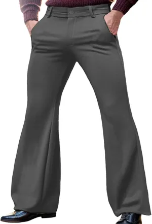 evzosrz Mens Slim Fit Bell Bottom Pants Business Stretch 70s Disco Pants Retro Flared Trouser Fashion Dress Pant with Pockets