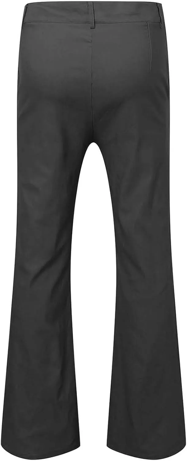evzosrz Mens Slim Fit Bell Bottom Pants Business Stretch 70s Disco Pants Retro Flared Trouser Fashion Dress Pant with Pockets