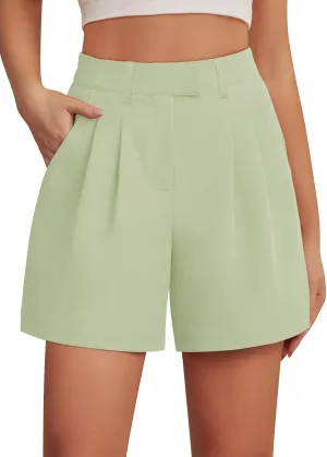Feiersi Womens Casual Elastic Waist Wide Leg Suit Tailored Shorts Summer Dressy Work Shorts with Pockets