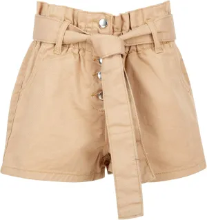 Girls Paperbag Denim Shorts Sand Short High Waist Belted Paper Bag Hot Pants