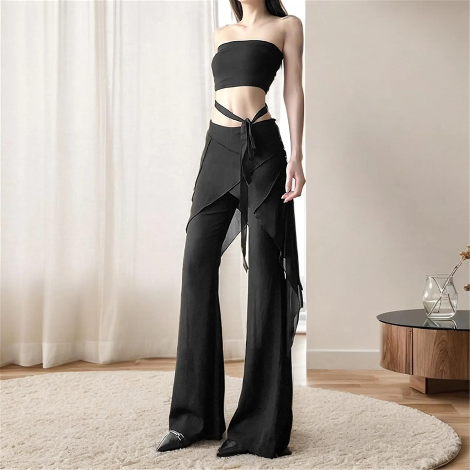 Gothic Bottom Pants for Women Punk Wide Leg Rave Goth Disco Festival