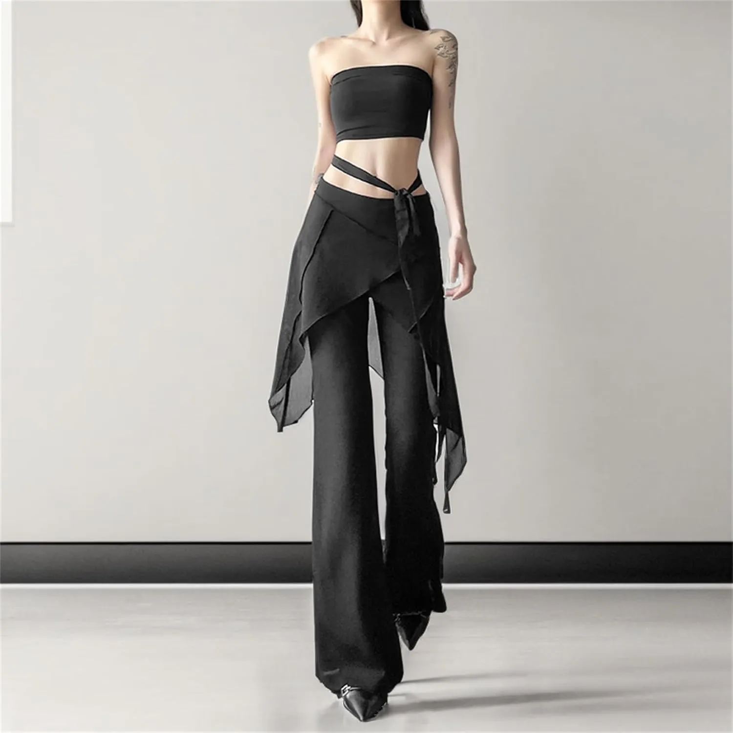 Gothic Bottom Pants for Women Punk Wide Leg Rave Goth Disco Festival