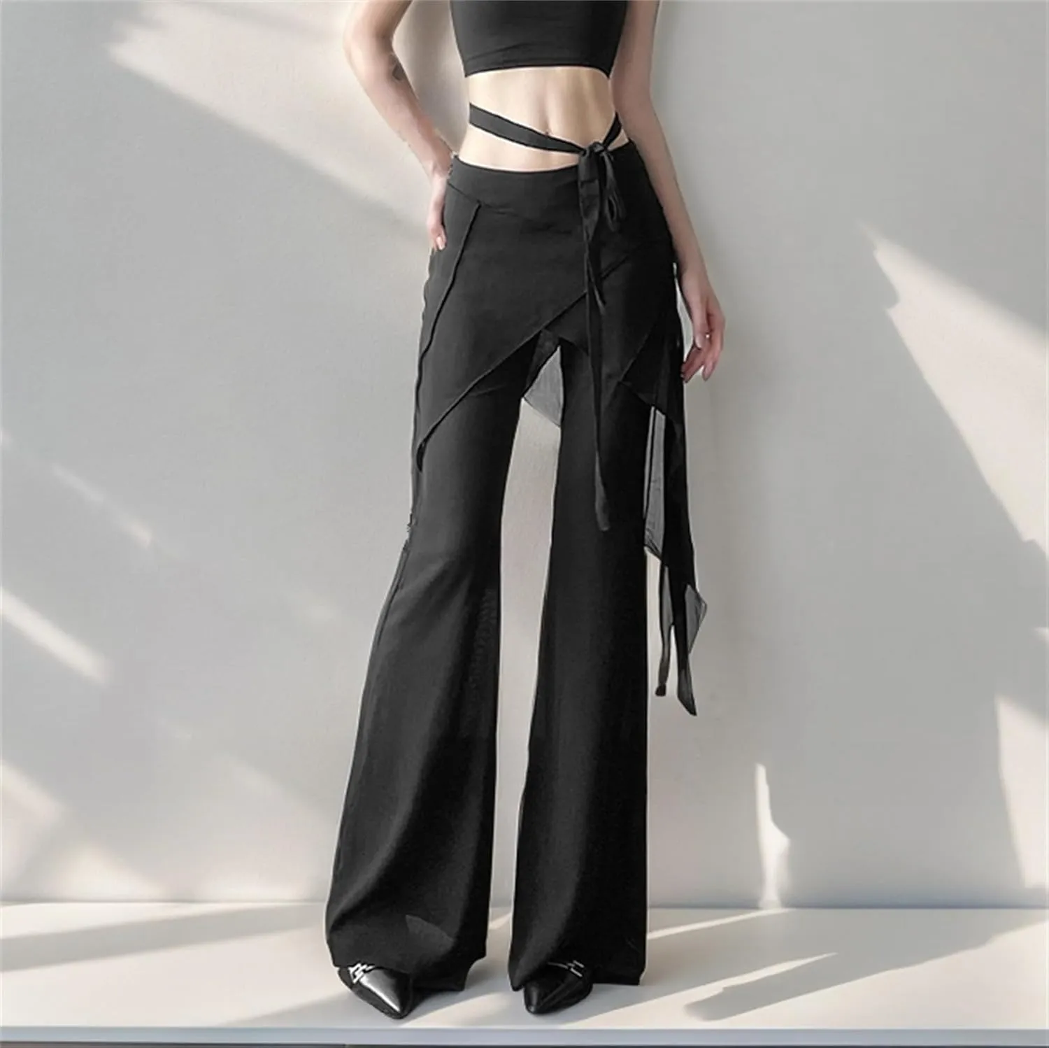 Gothic Bottom Pants for Women Punk Wide Leg Rave Goth Disco Festival