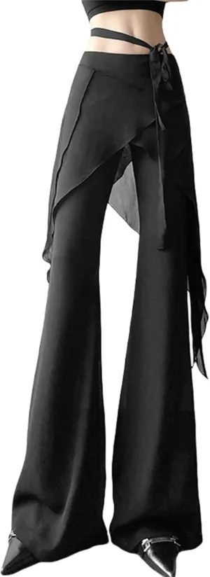 Gothic Bottom Pants for Women Punk Wide Leg Rave Goth Disco Festival