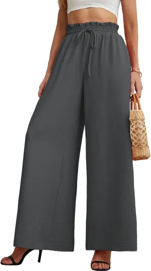Heymoments Women's Wide Leg Lounge Pants Lightweight High Waisted Adjustable Tie Knot Loose Trousers with Pockets