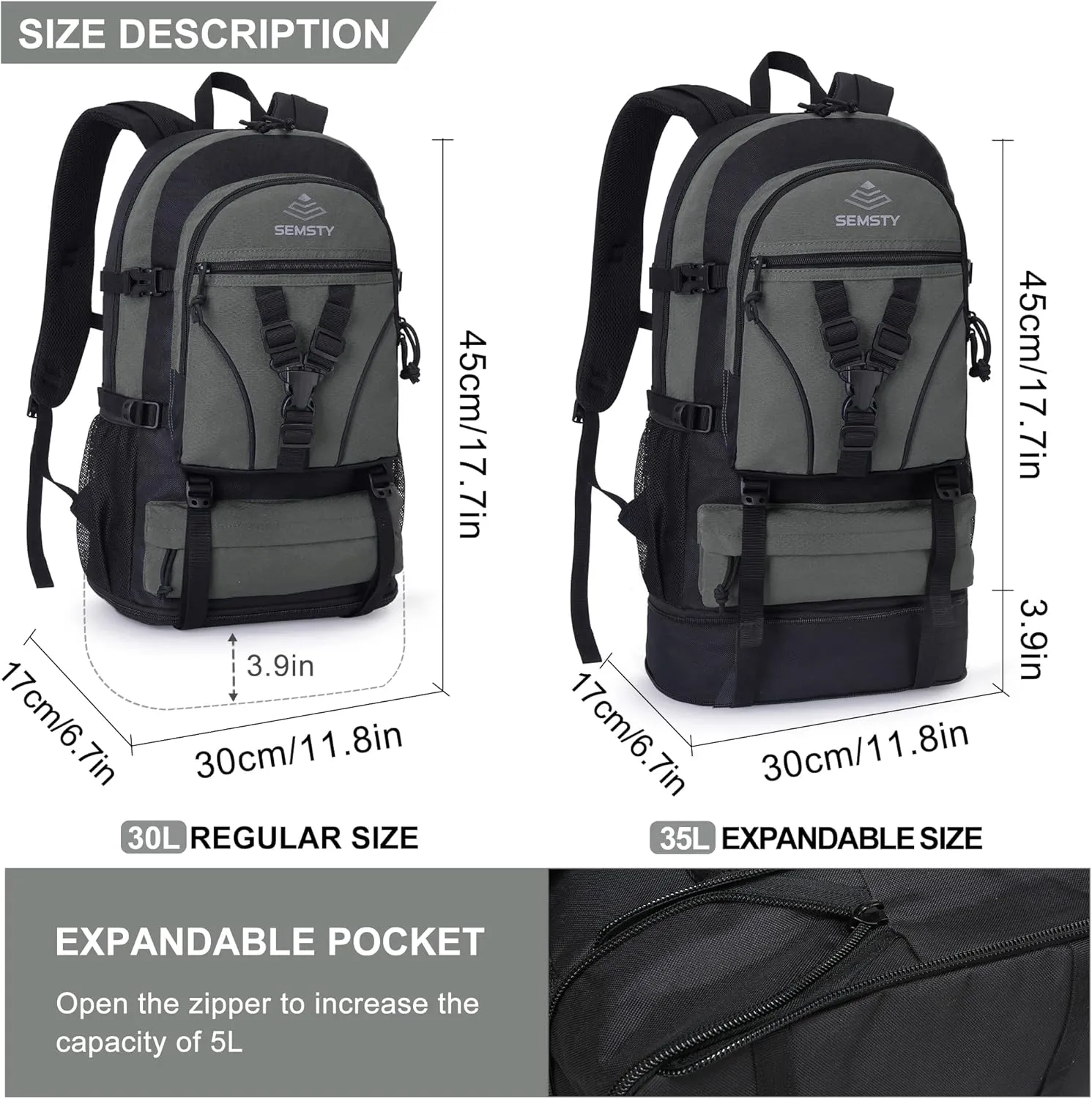 Hiking Backpack, 30L/40L/50L Expandable Hiking Backpack for Men and Women, Travel Backpack Flight Approved