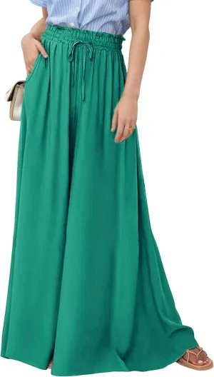 Hooever Women's Wide Leg Pants Flowy Drape Ruffle Drawstring Waist Palazzo Pants