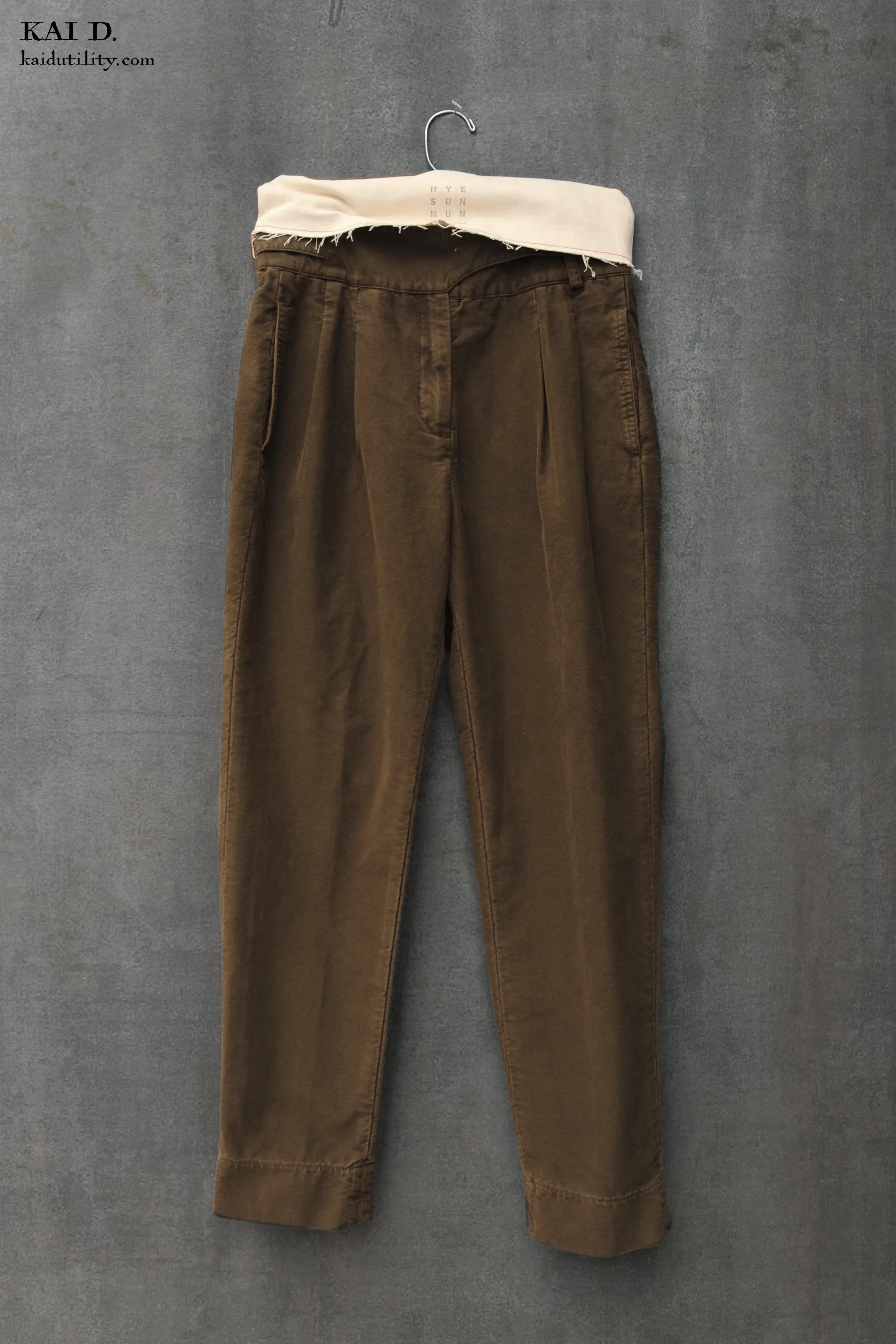 Isa Belted Pants - Olive Cotton Moleskin - M, L