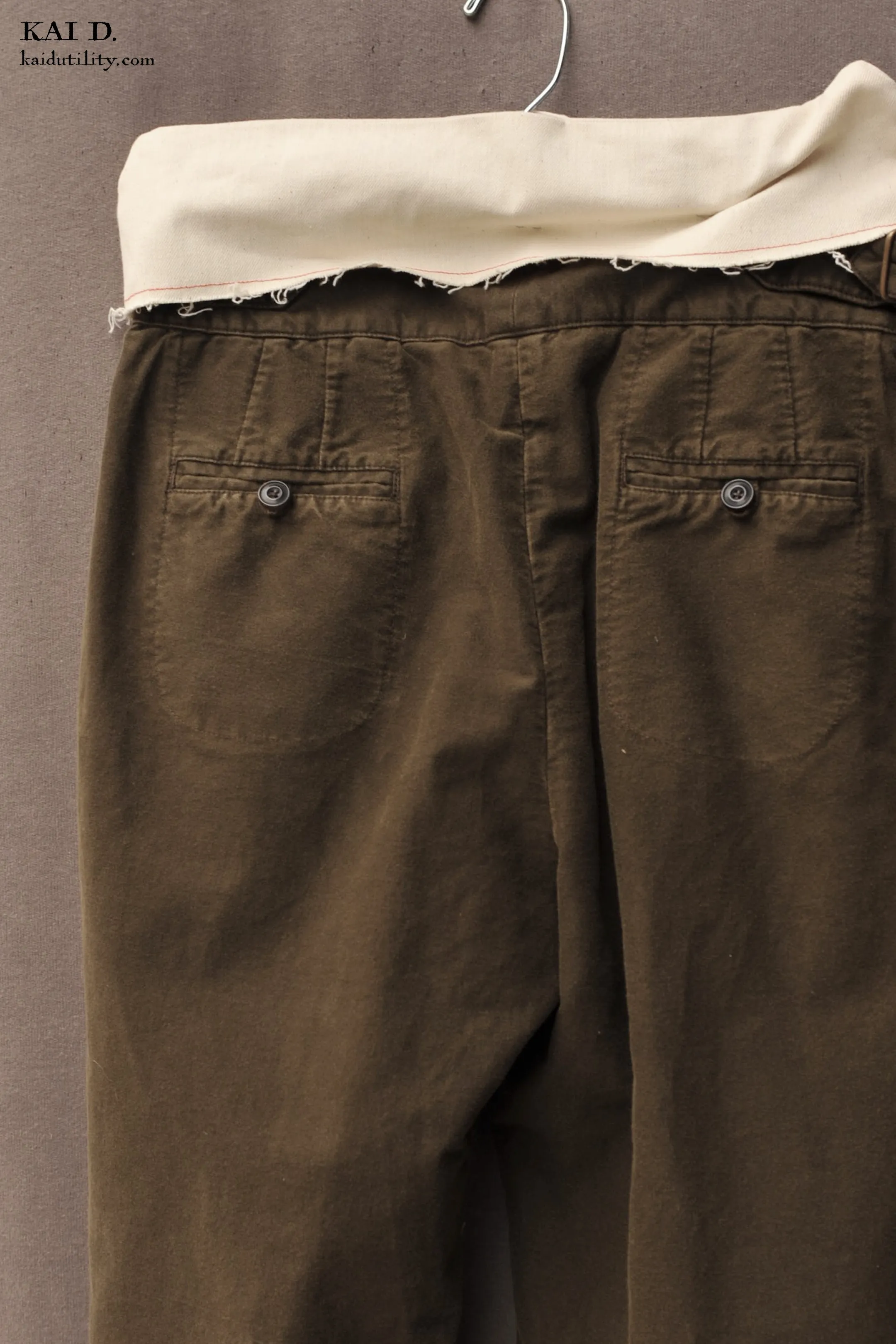 Isa Belted Pants - Olive Cotton Moleskin - M, L