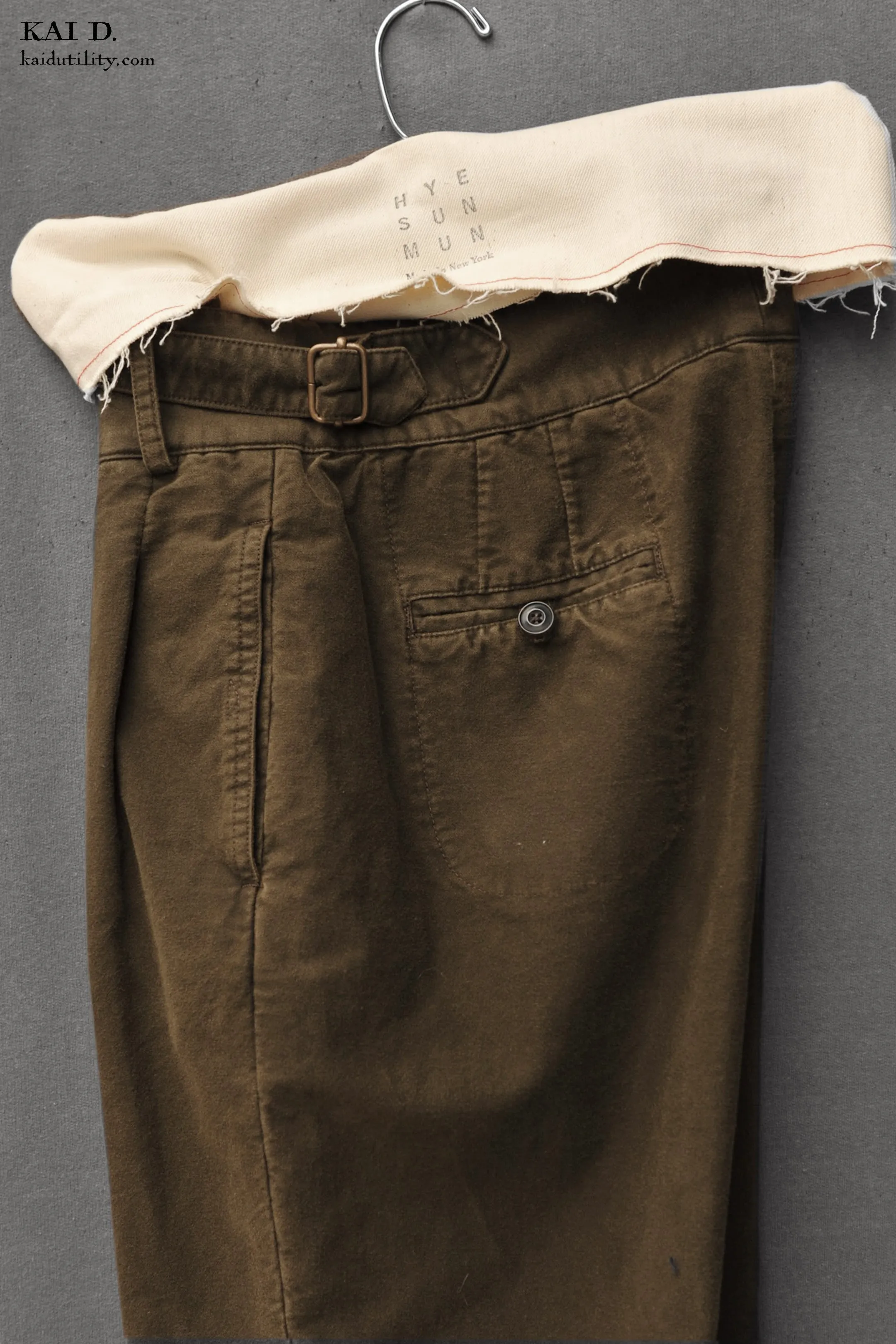 Isa Belted Pants - Olive Cotton Moleskin - M, L