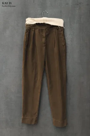 Isa Belted Pants - Olive Cotton Moleskin - M, L