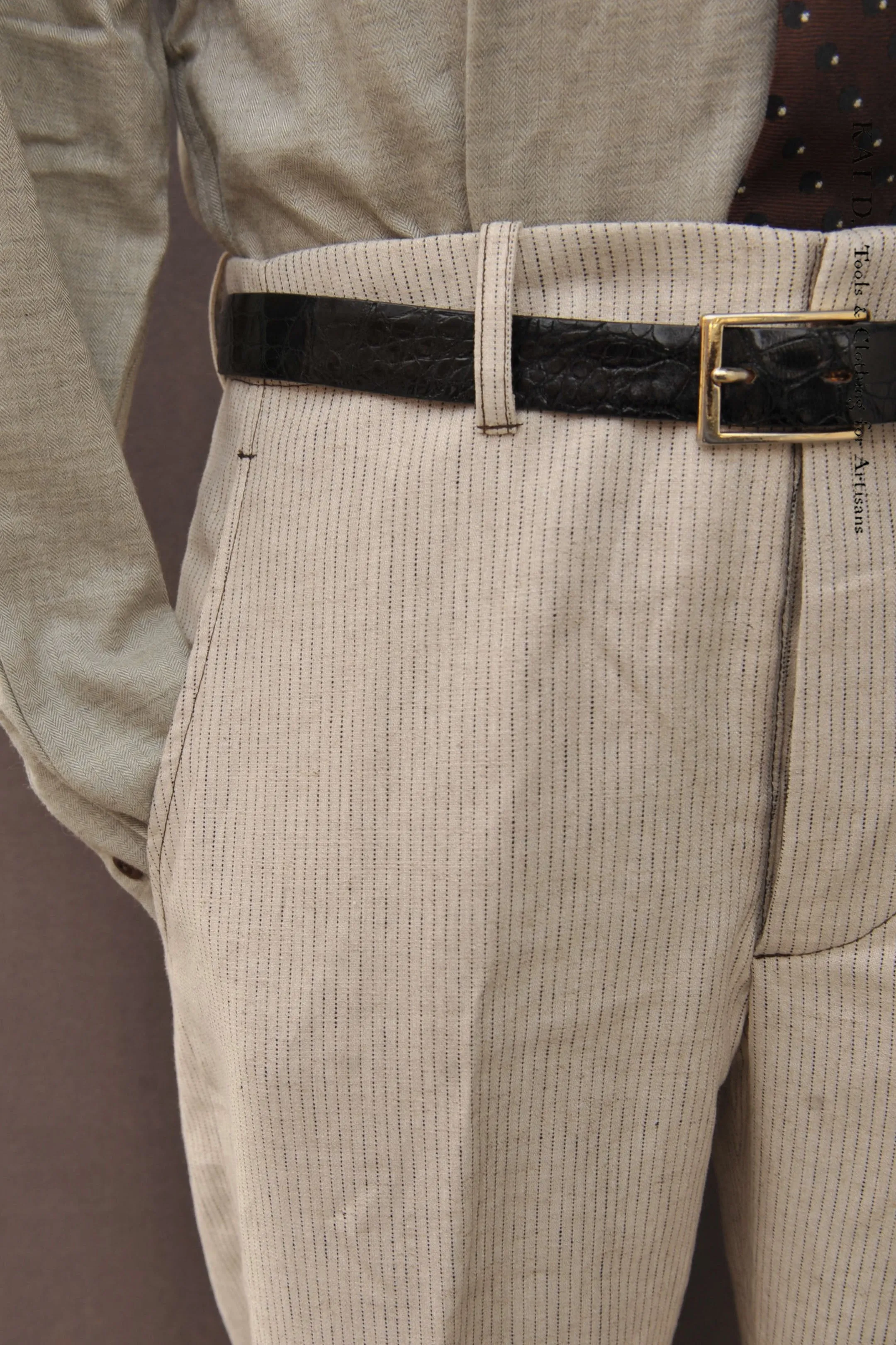 Linen Cotton Borough Pants - Cream Pin - 30, 32, 34, 36