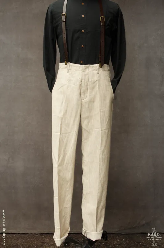 Linen Cotton Borough Pants - Cream Pin - 30, 32, 34, 36