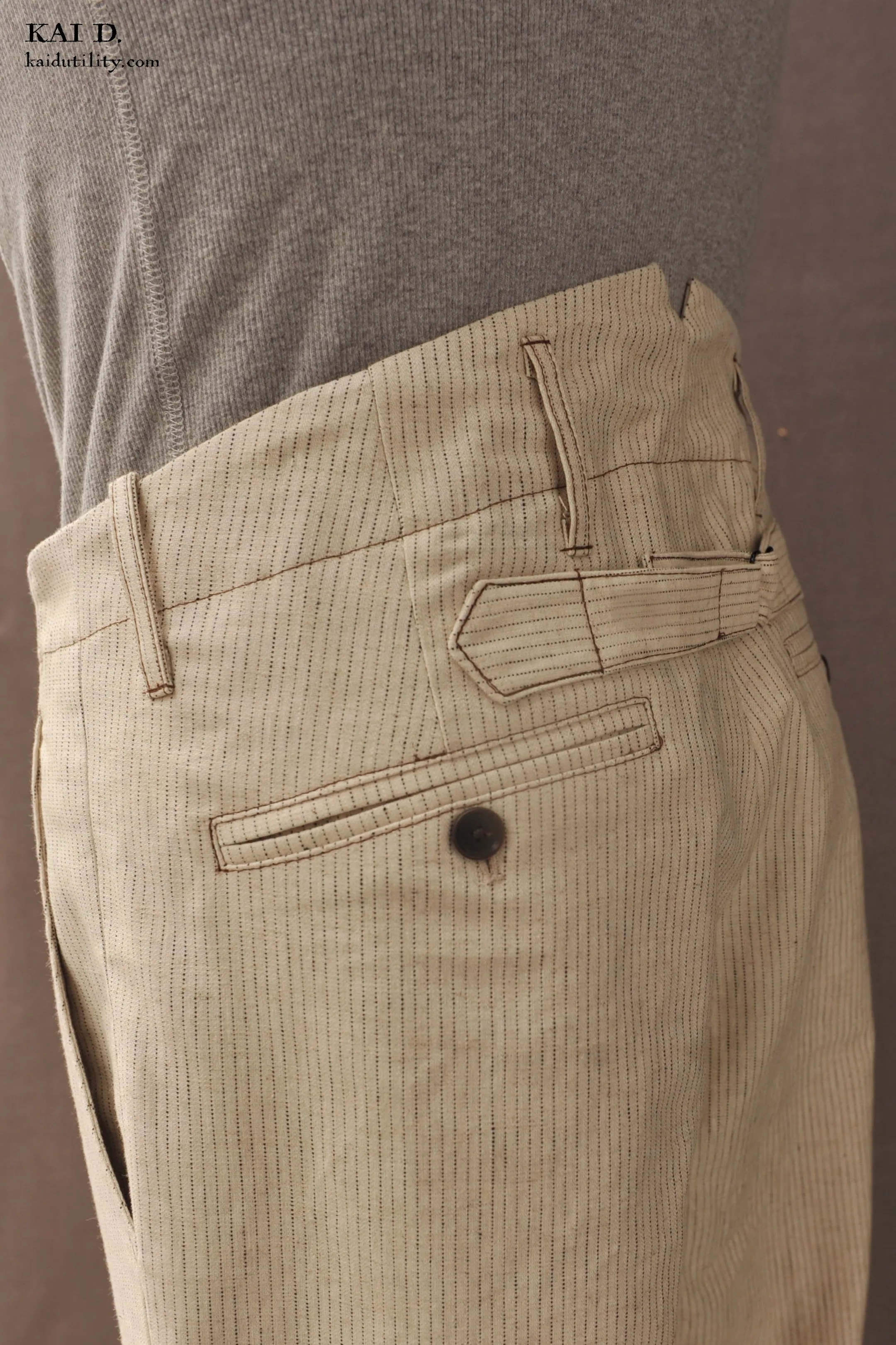 Linen Cotton Borough Pants - Cream Pin - 30, 32, 34, 36