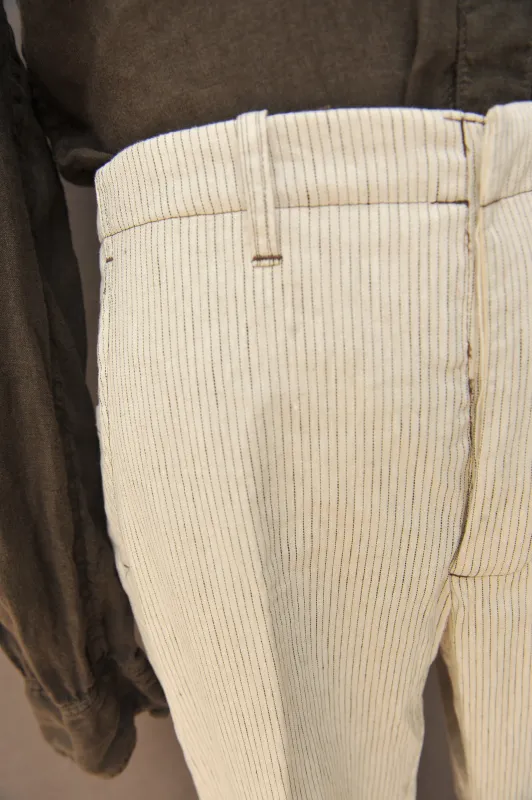 Linen Cotton Borough Pants - Cream Pin - 30, 32, 34, 36