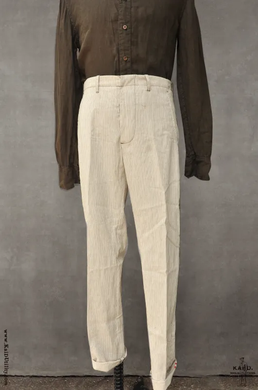 Linen Cotton Borough Pants - Cream Pin - 30, 32, 34, 36