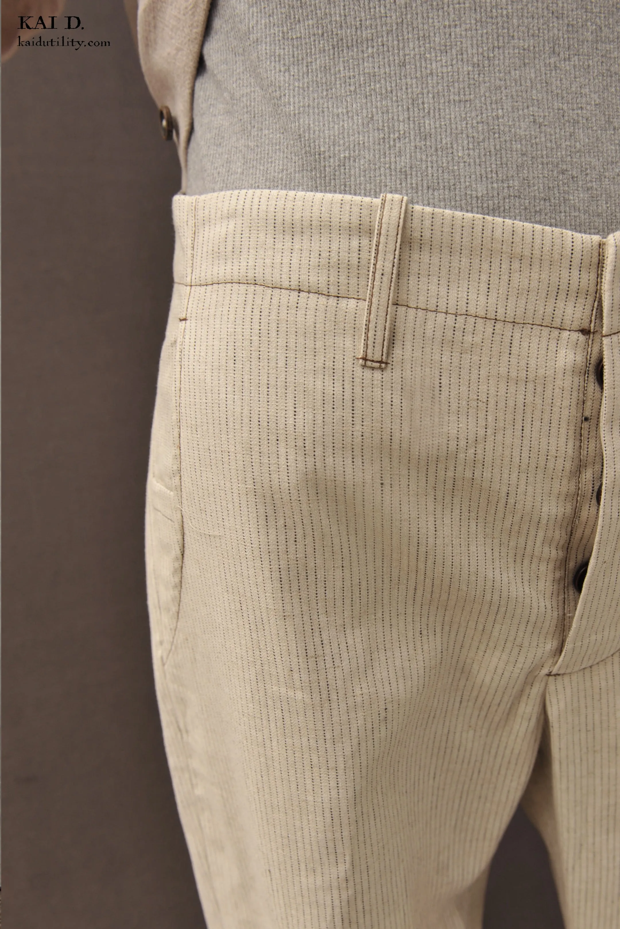 Linen Cotton Borough Pants - Cream Pin - 30, 32, 34, 36