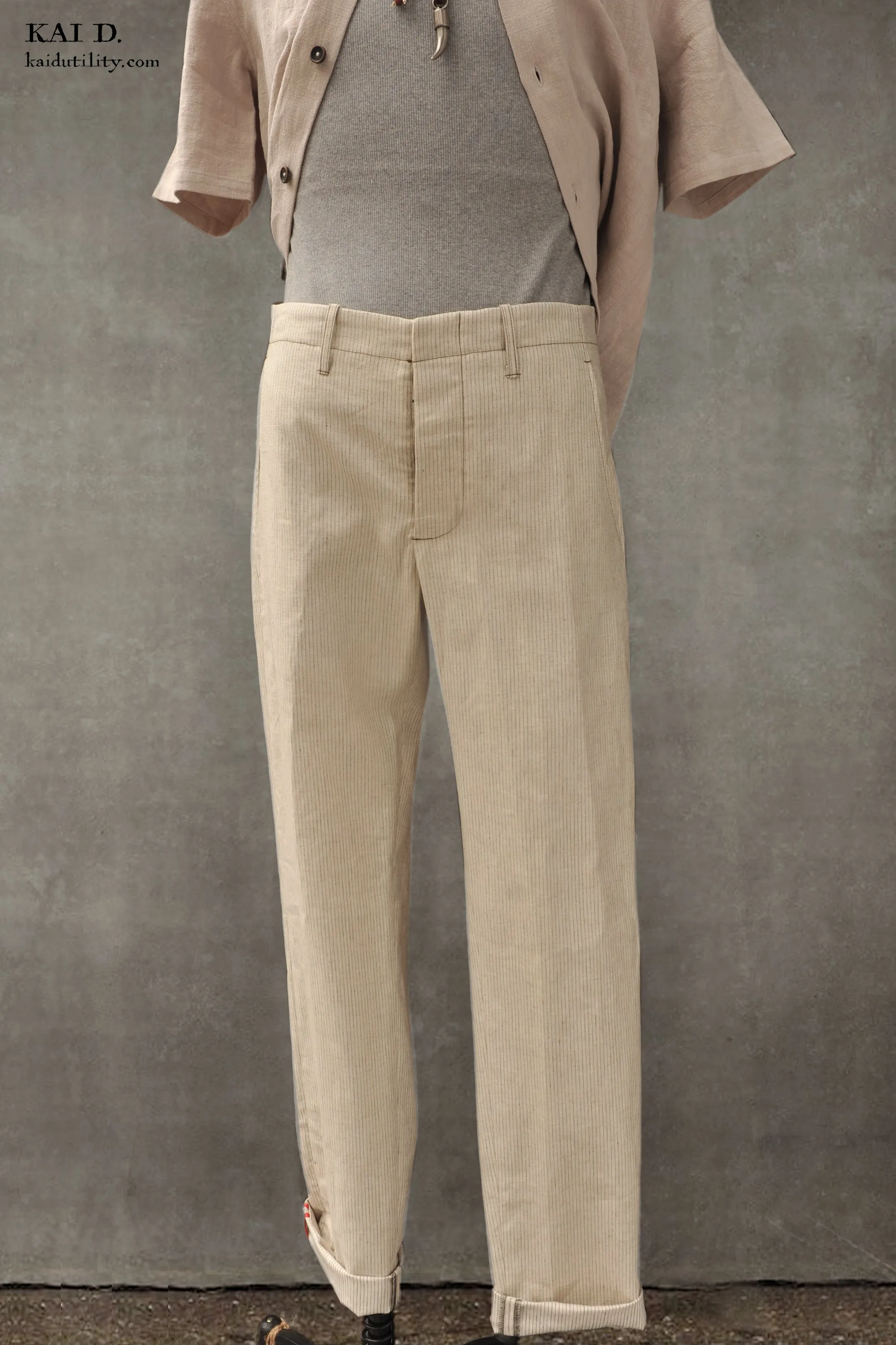 Linen Cotton Borough Pants - Cream Pin - 30, 32, 34, 36