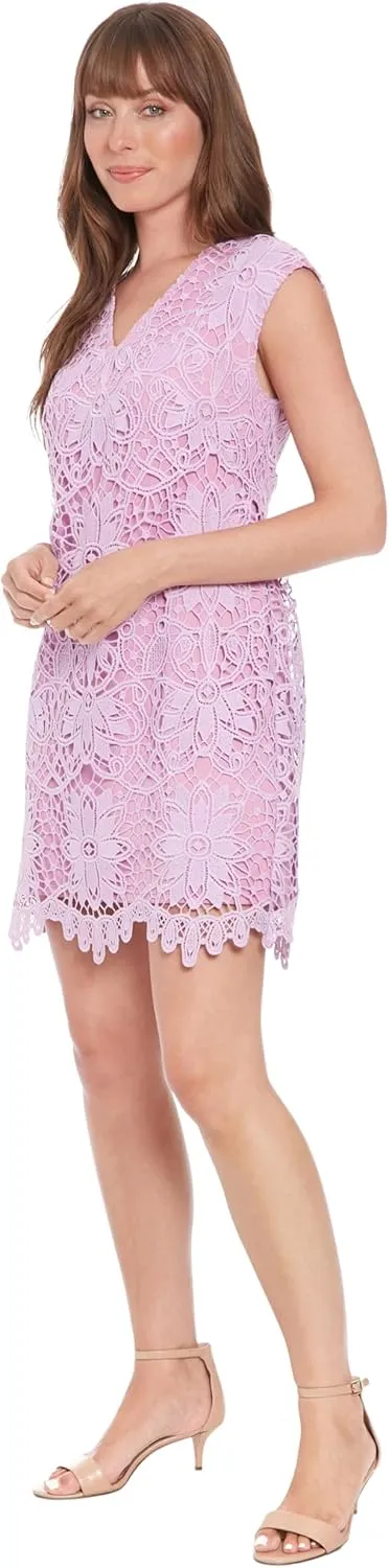 London Times Women's Extended Shoulder V-Neck Shift Dress