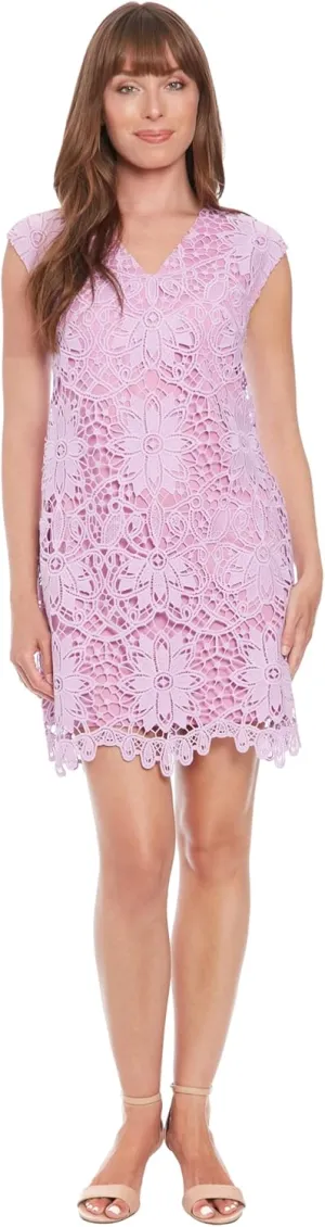 London Times Women's Extended Shoulder V-Neck Shift Dress