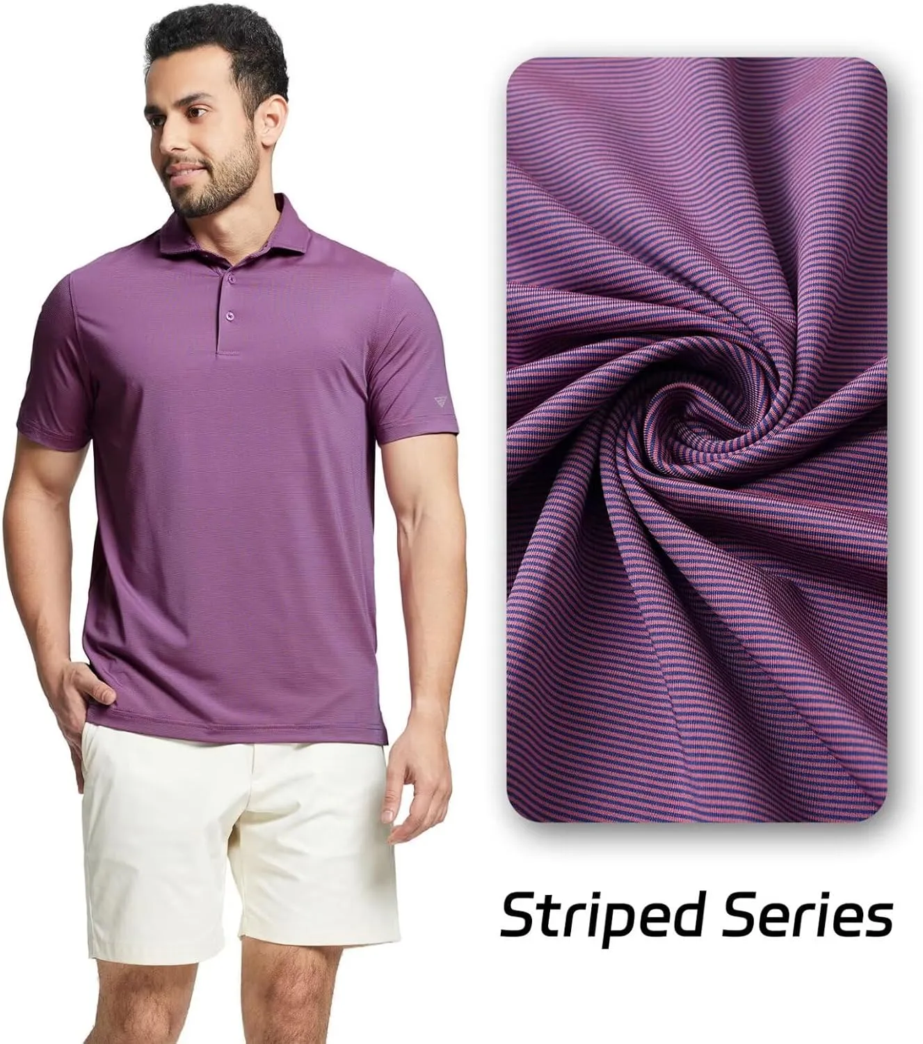 M MAELREG Short and Long Sleeve Polo Shirts for Men Dry Fit Performance Moisture Wicking Sport Pin Striped Mens Golf Shirts