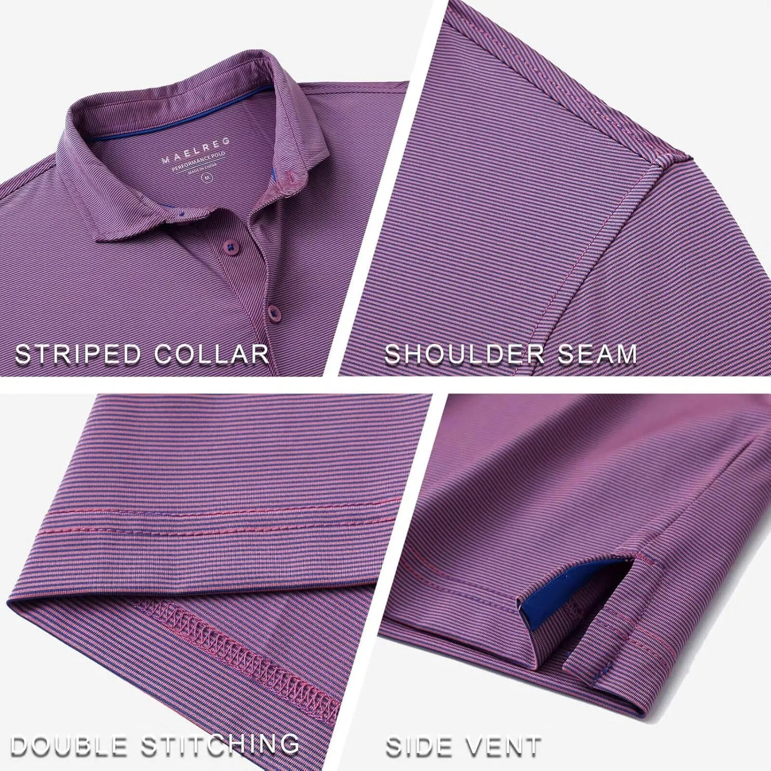 M MAELREG Short and Long Sleeve Polo Shirts for Men Dry Fit Performance Moisture Wicking Sport Pin Striped Mens Golf Shirts