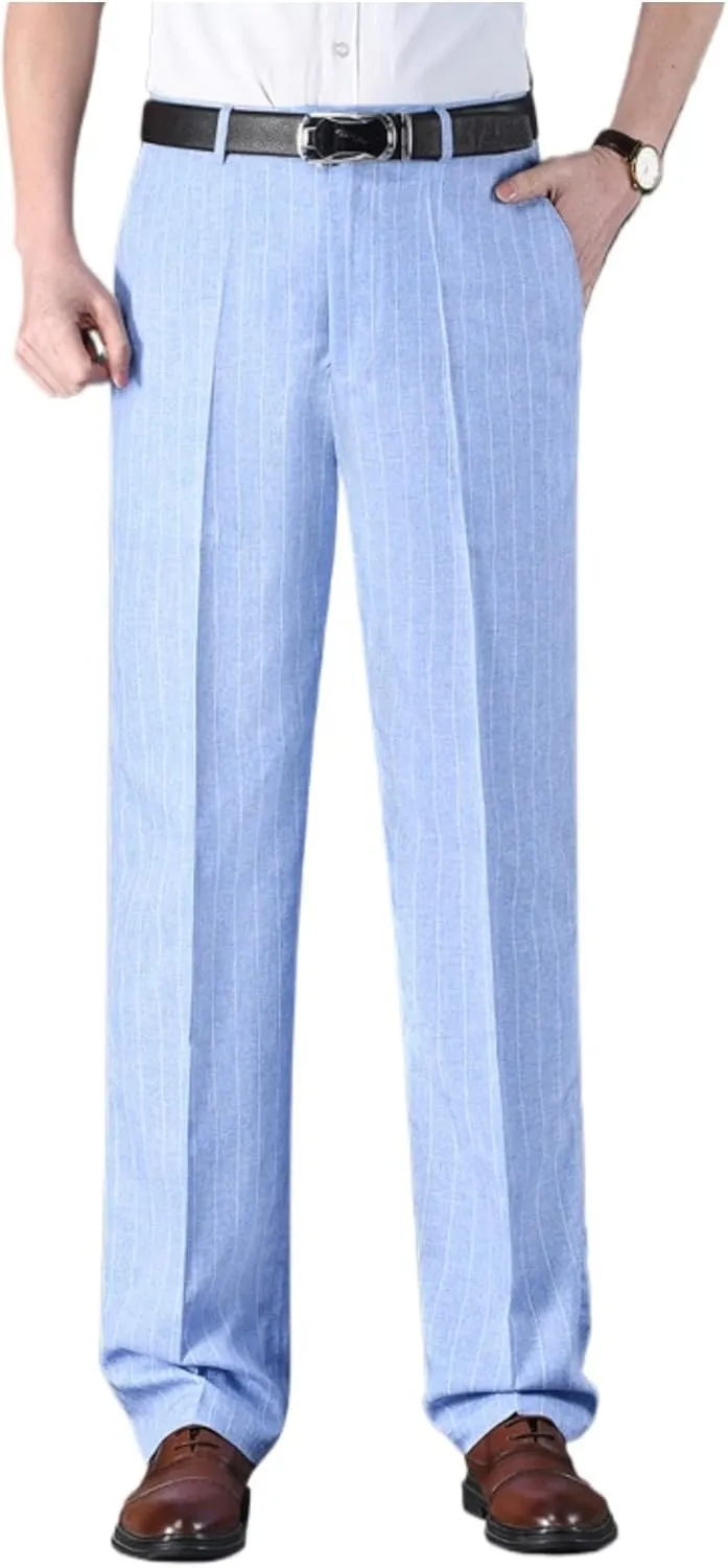 Maiyifu-GJ Men's Slim Striped Casual Tapered Pant Pinstripe Wrinkle Resistant Suit Pant Lightweight Business Dress Trousers