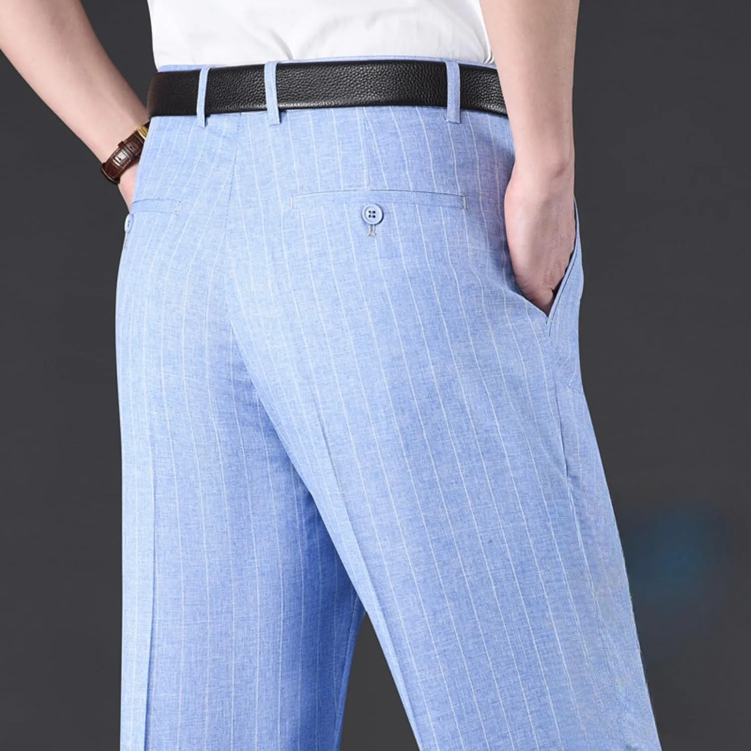 Maiyifu-GJ Men's Slim Striped Casual Tapered Pant Pinstripe Wrinkle Resistant Suit Pant Lightweight Business Dress Trousers